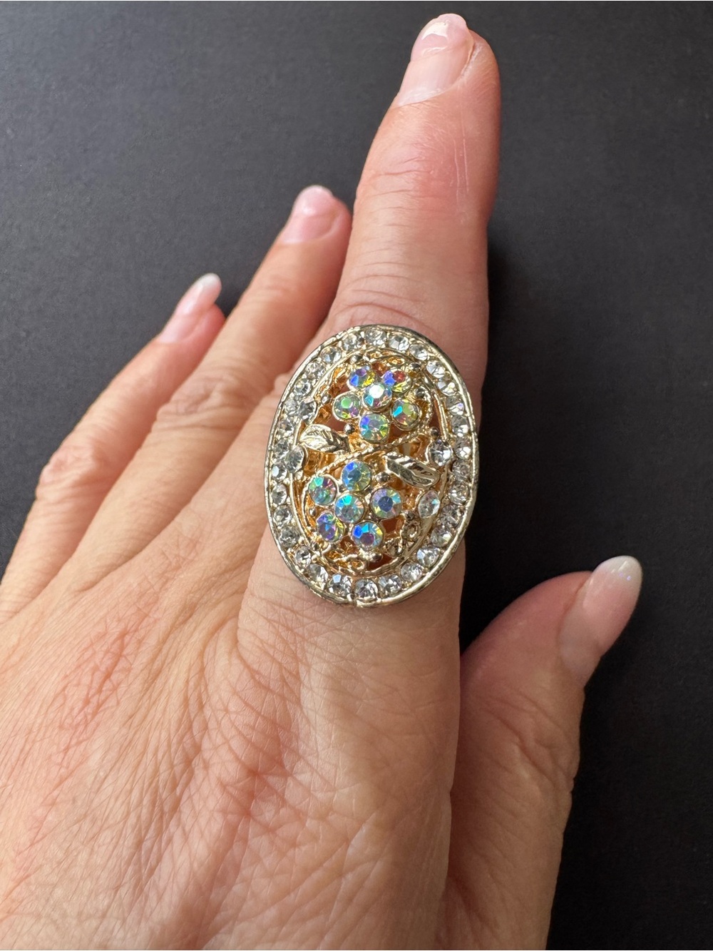 Gold-Tone Aurora Crystal Oval Statement Ring